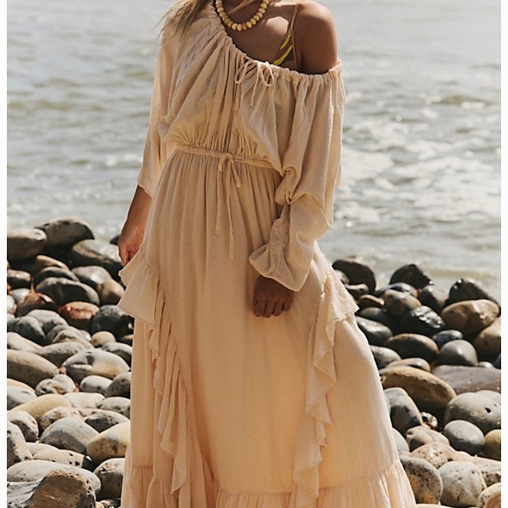 Free People Cream One-Shoulder Ruffle Maxi Dress